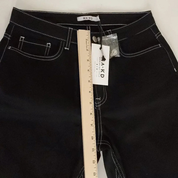 NA-KD Highwaist Denim Culotte Women Size 40 Jeans in Midnight Black Lightweight - Picture 14 of 14